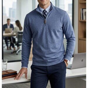 Fairlane Performance Pique 1/4 Zip Long Sleeve Shirt Men’s L Blue Office Preppy